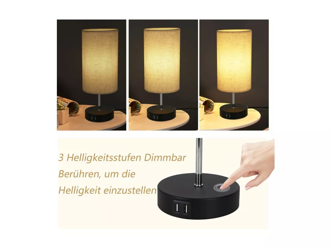 NETTLIFE Lot de 2 Lampes de Table Lampe de Chevet Tactile USB Noir Vintage Lampe de Table à Intensité Variable E27 avec Fonction de Charge Moderne