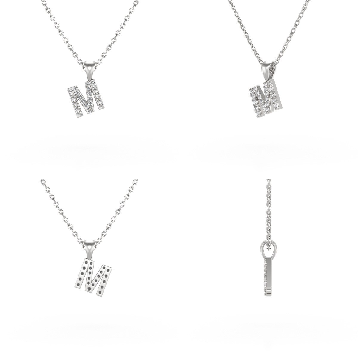Collier Pendentif ADEN Lettre M Or 750 Blanc Diamant Chaine Or 750 incluse 0.72grs