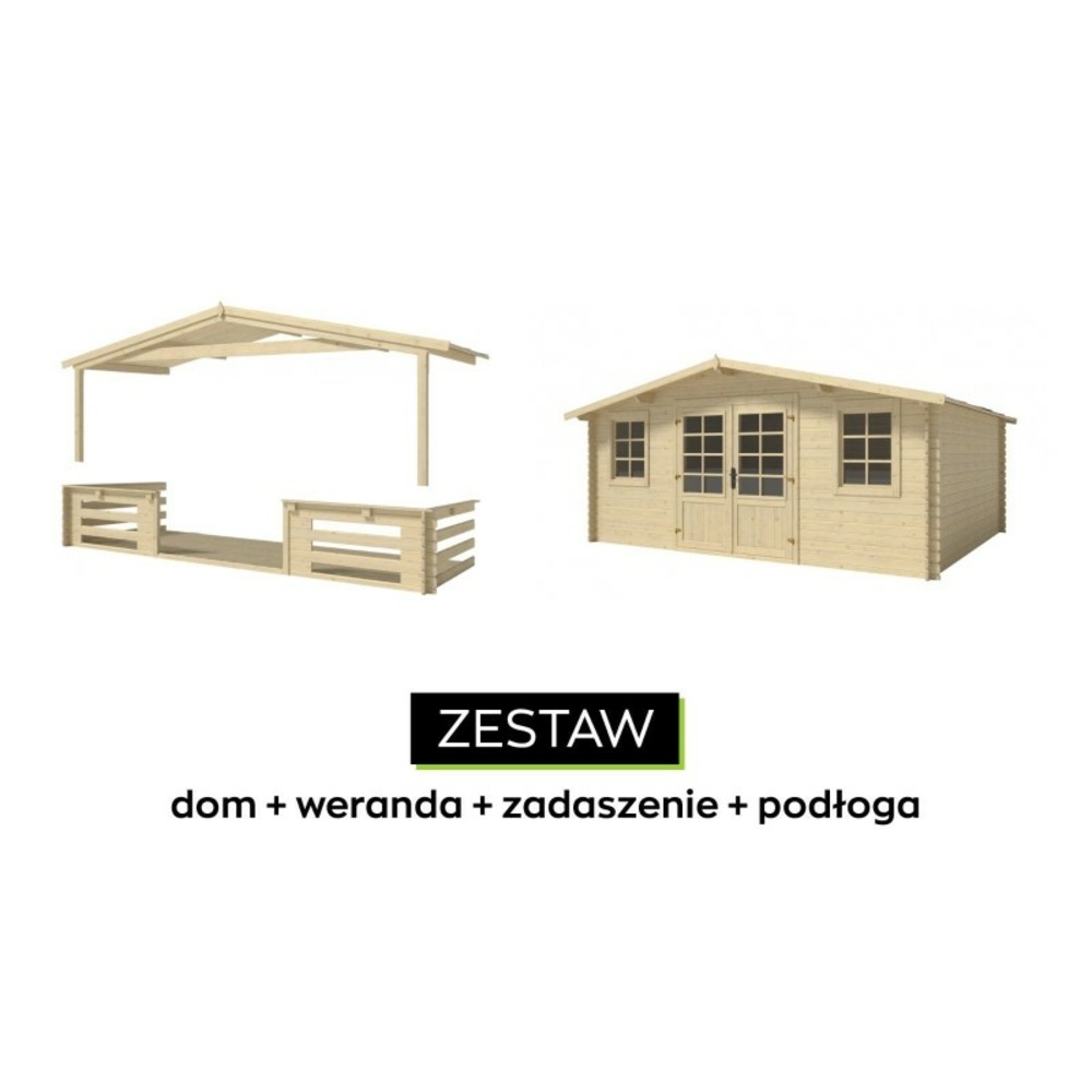 Abri de jardin en bois - 5x4 m - 30 m2 + terrasse avec balustrade et avant-toit en bois