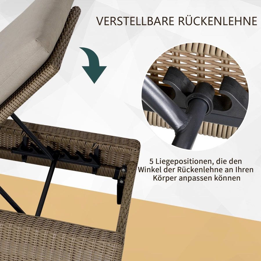Outsunny Gartenliege mit Kissen beige, creme