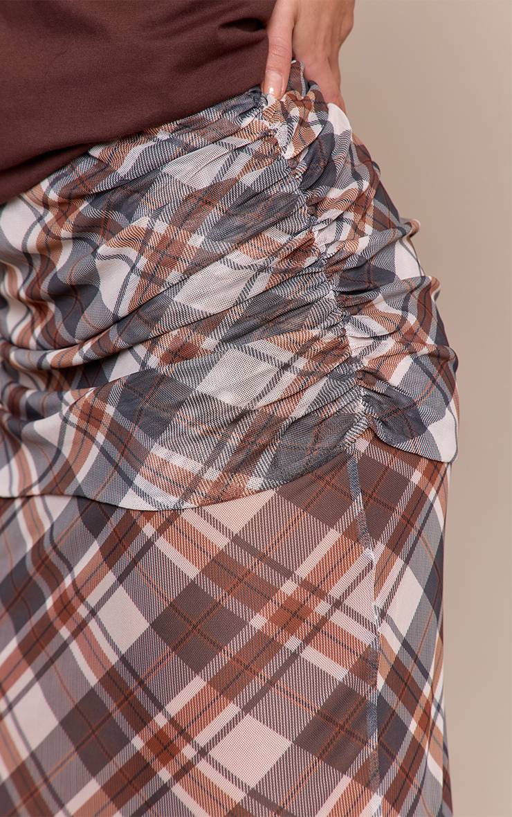 Marron Jupe Longue En Mesh Superposé À Imprimé Carreaux