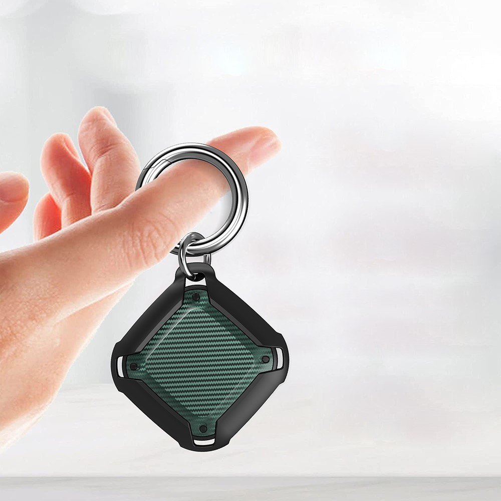 Apple AirTag Hybrid Hülle Schlüsselanhänger Carbon Fiber Look mit Karabinerhaken - Schwarz