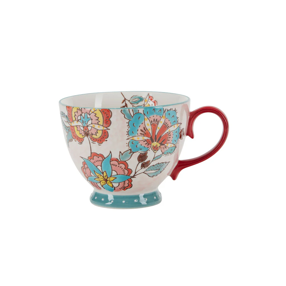 Bahne Interior  Håndmalet krus med blomster, rød - H9 cm.