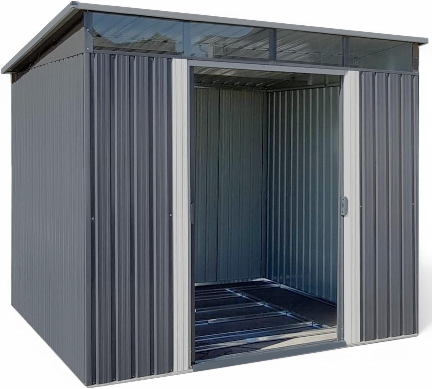Gerätehaus Metall Pultdach Geräteschuppen Skylight Gartenlaube 5,6m² (B 238cm x T 238cm x H 202cm)