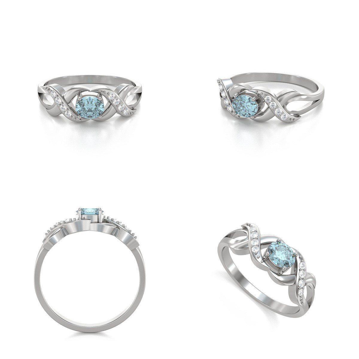 Bague ADEN Or 585 Blanc Aigue-Marine et diamants 2.684grs