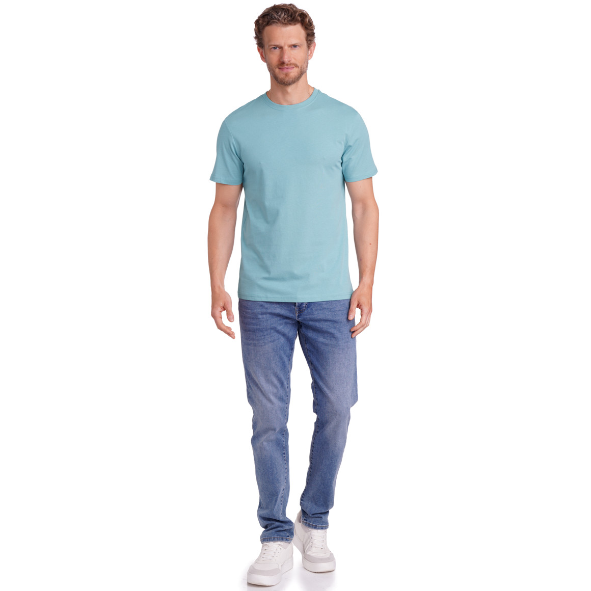 Famy 3 Herren T-Shirts im Basic-Look salbei / dunkelblau / weiss