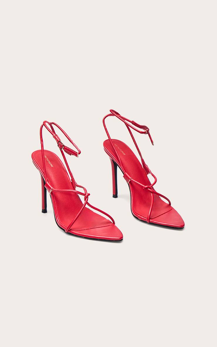 Bright Red Sandales À Talons Bout Pointu Avec Lanières Torsadées En Synthétiquecuir