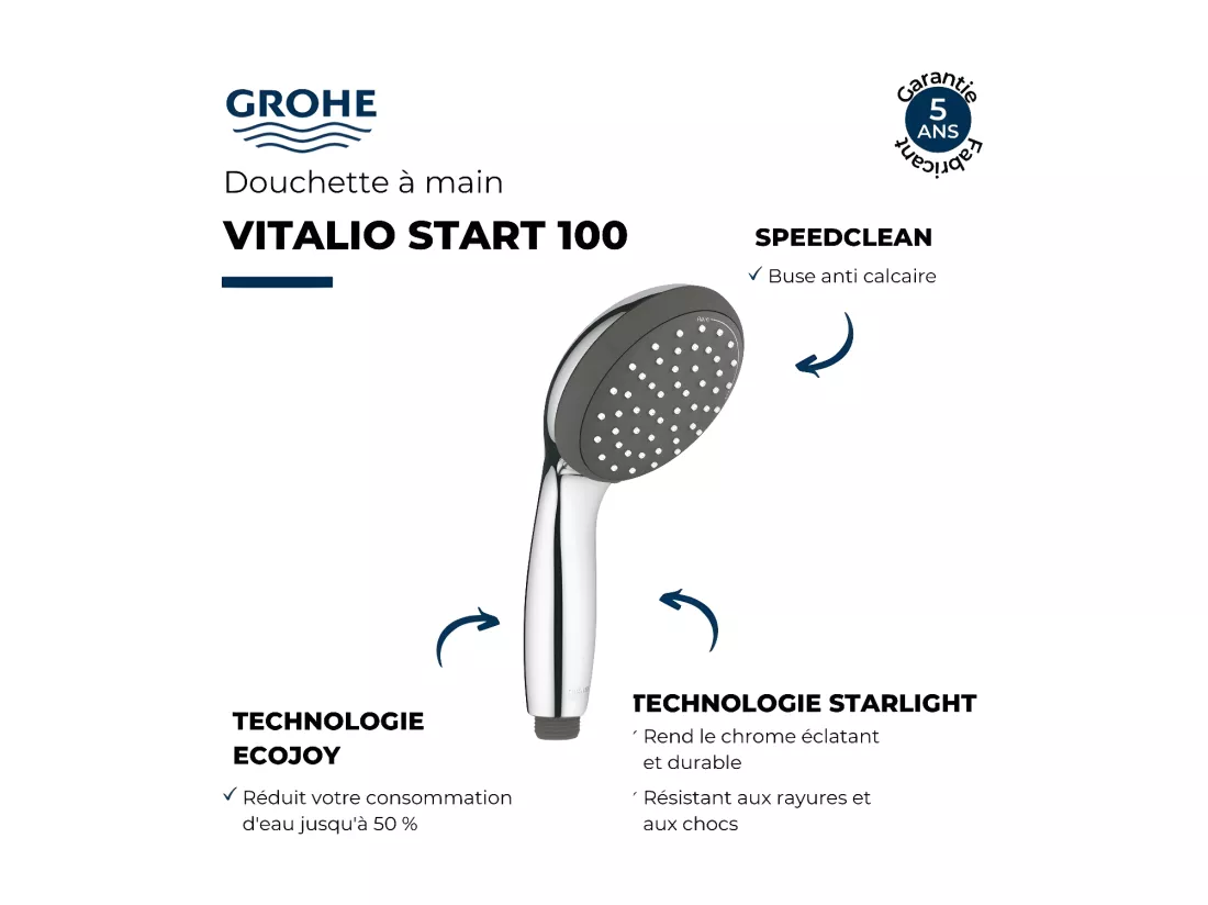 Pommeau de douche GROHE Quickfix Vitalio Start 100 2 jets