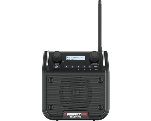 PerfecPro DABPRO bouwplaatsradio, DAB+ en FM-ontvangst, AUX-ingang, MP3, Bluetooth, schokbestendig, IP54, DPR2