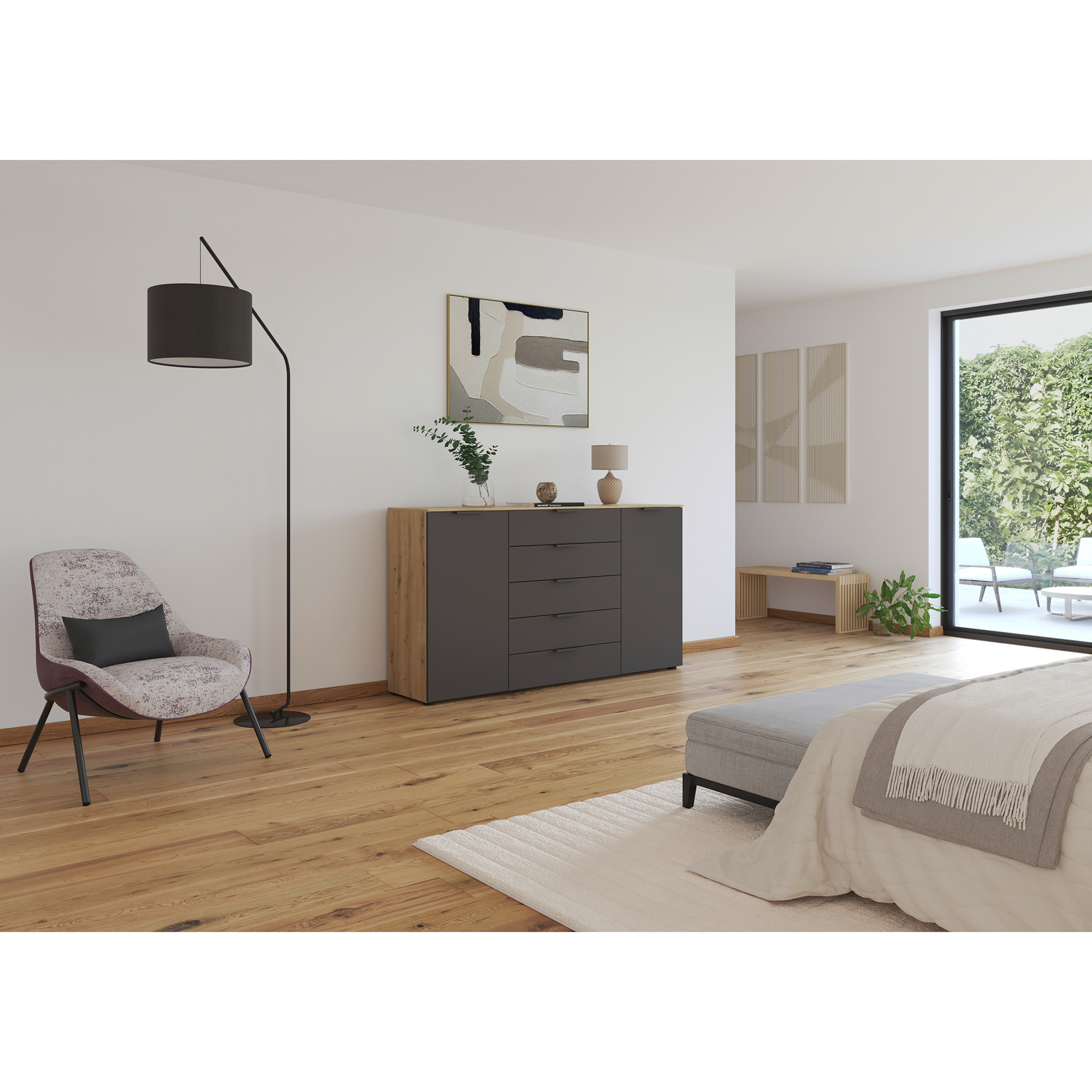 Kommode - Artisan Eiche-graphit - Graphitgriffe - 180 cm