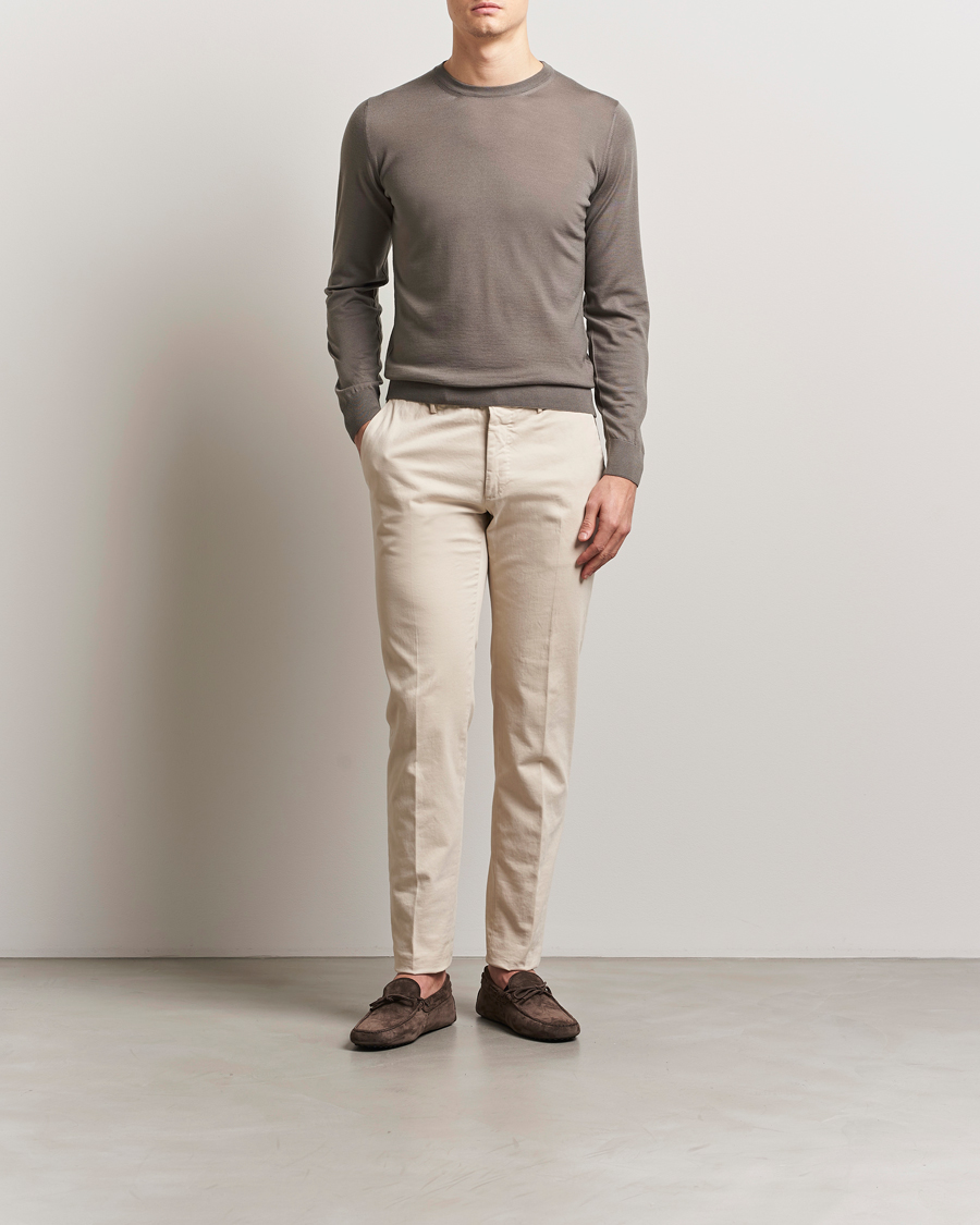 Piacenza Cashmere Merino Wool Crew Neck Sweater Taupe