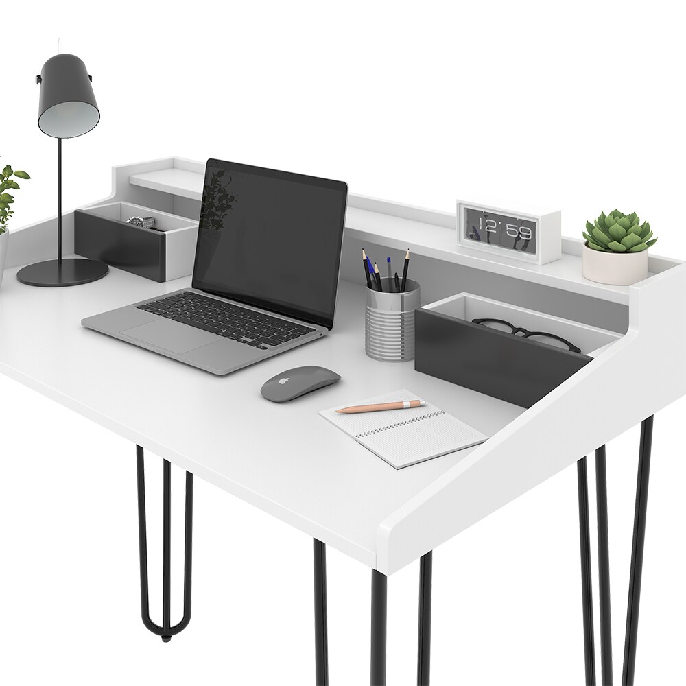 Vicco Schreibtisch Sannar Weiß Schwarz 110 x 60 cm mit Schubladen