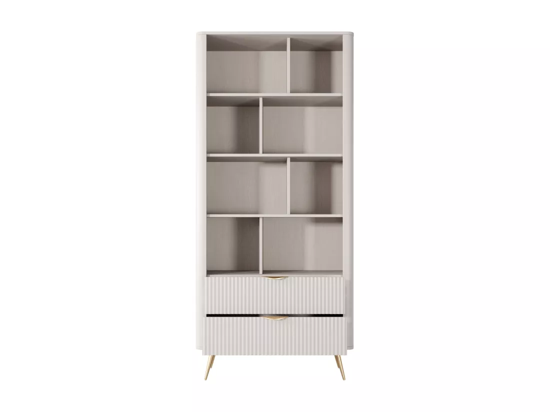 Bibliothèque avec 2 tiroirs et 8 niches en MDF - Beige et doré - ELONARIA II de Pascal Morabito