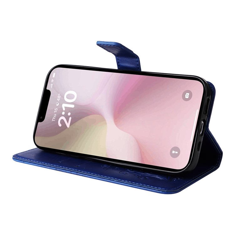 iPhone 16e Leder Tasche mit Kartenfach   Handschlaufe Schmetterling - Blau