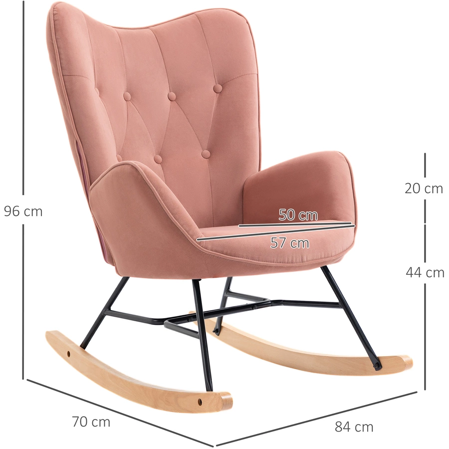 HOMCOM Schaukelstuhl mit Polsterung rosa, natur