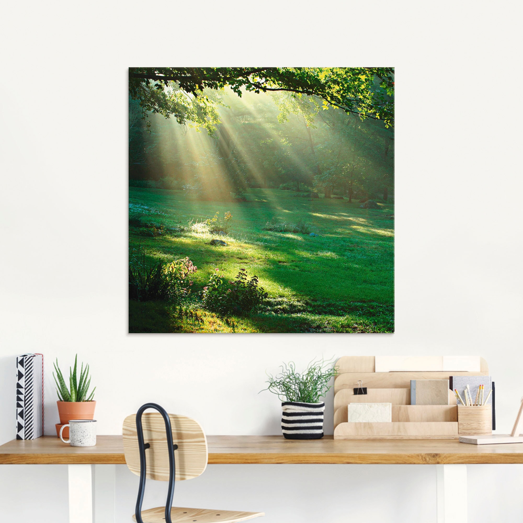 Artland Glasbild »Lichtkegel« Wald 1 Stk. tlg. in verschiedenen Grössen