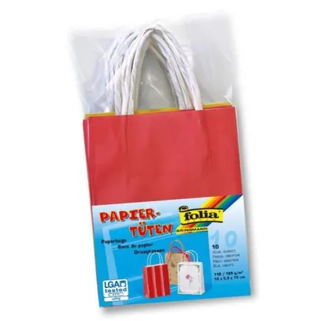 Folia Papiertüten mit gedrehtem Papiertragegriff, 12 x 5,5 x 15 cm, 10 Stück, farbig sortiert