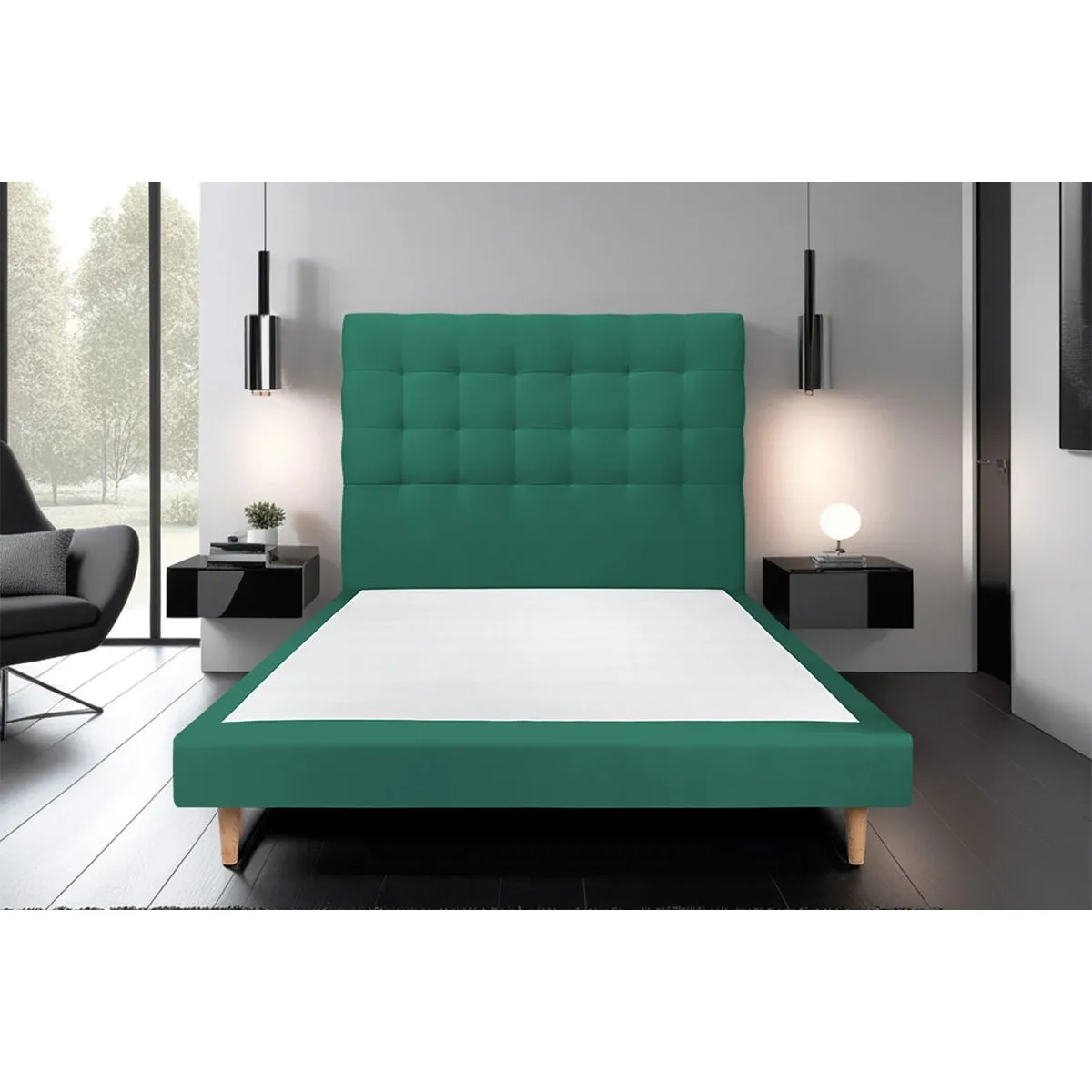 Sommeil de plomb Lit 135x190cm avec tête de lit capitonnée velours