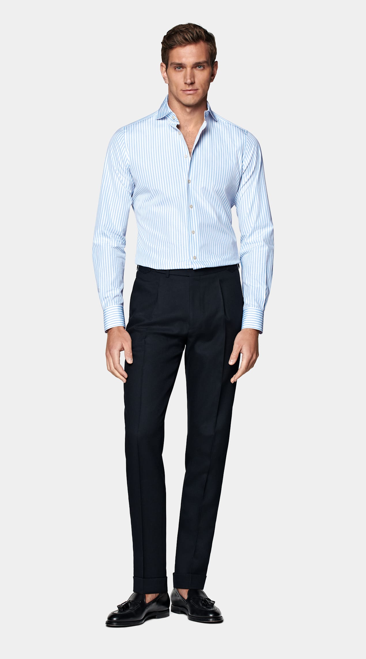 Chemise coupe ajustée en popeline bleue à rayures