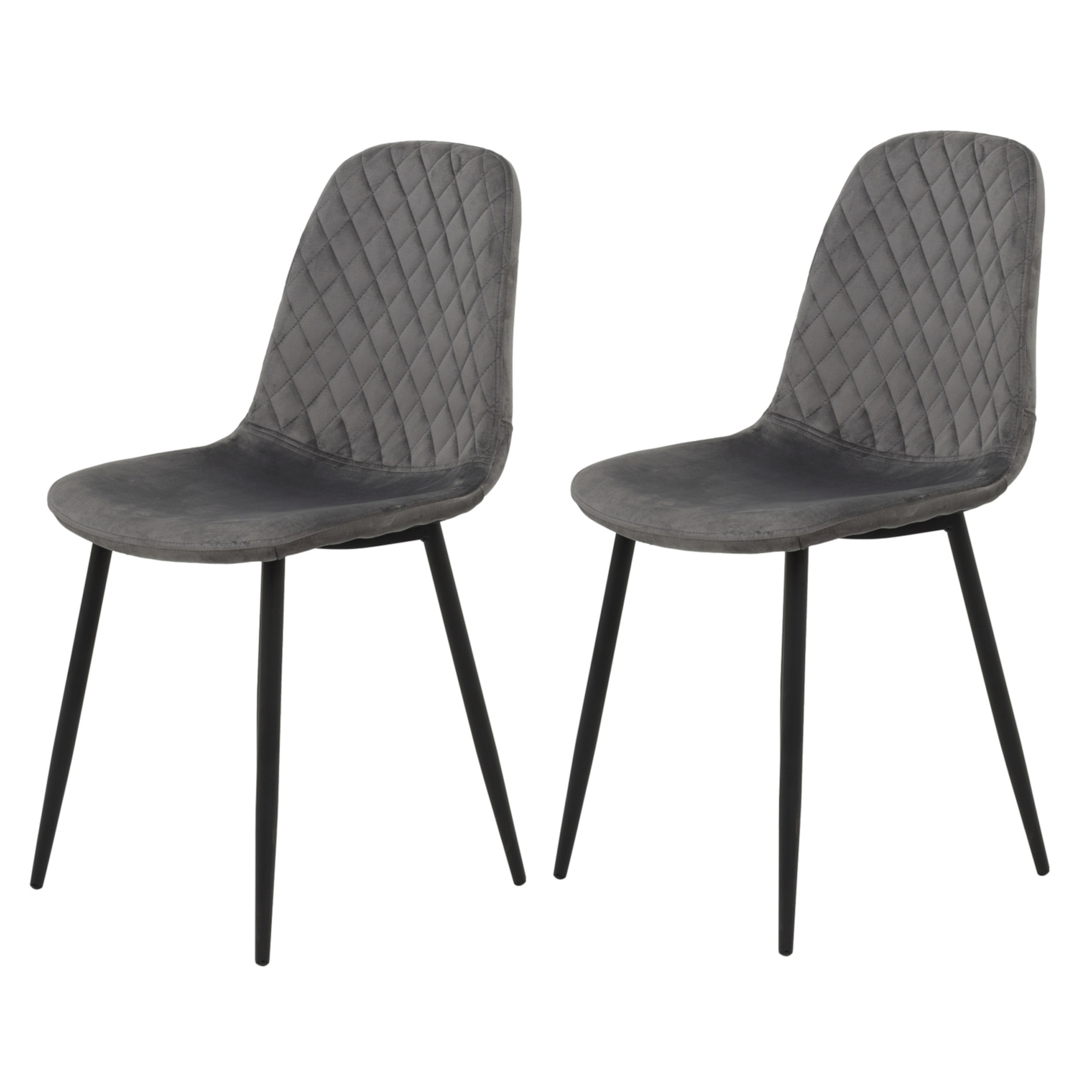 2er-Set Polsterstühle - grau-schwarz - Samtvelours