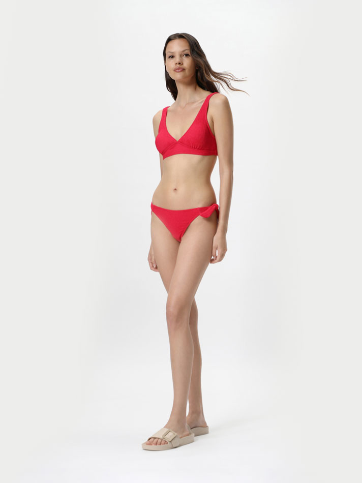 Top de biquíni triangular texturizado - Vermelho