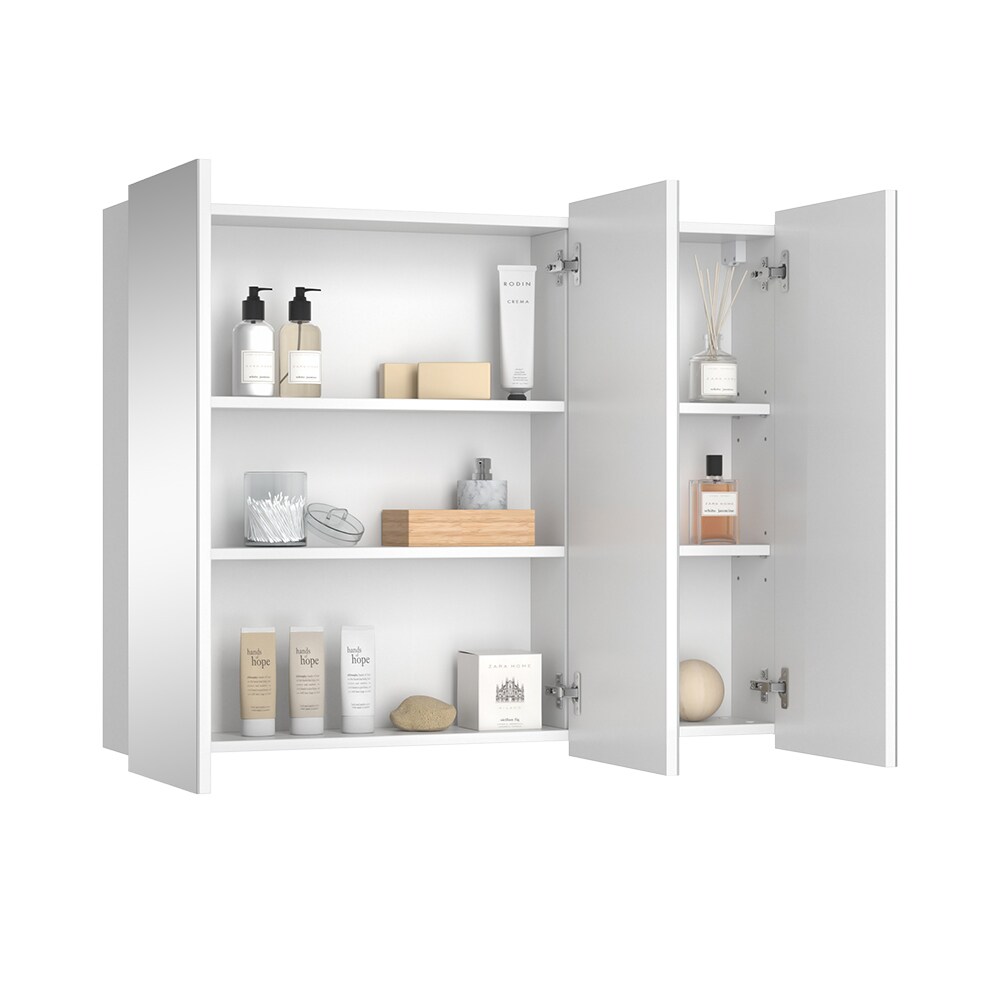 Vicco Spiegelschrank Sola 100 x 79,8 cm, Weiß, Schrank mit 3 Türen, Badezimmer