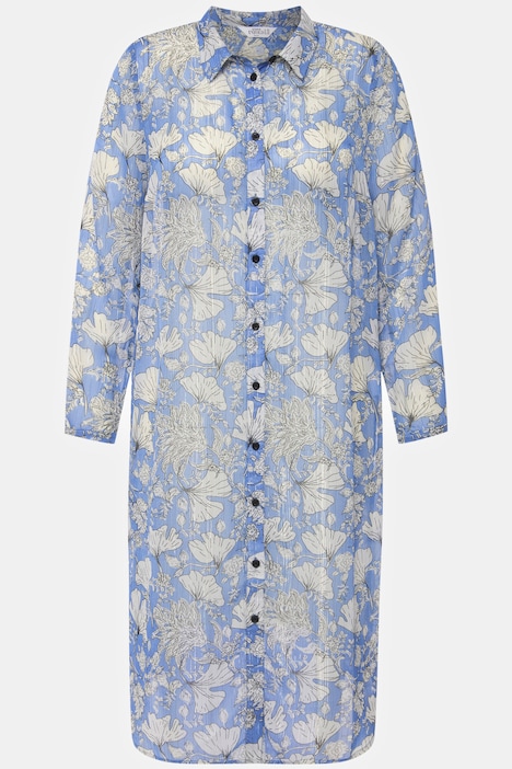 Longbluse, Chiffon, Flower Print, Hemdkragen, Langarm