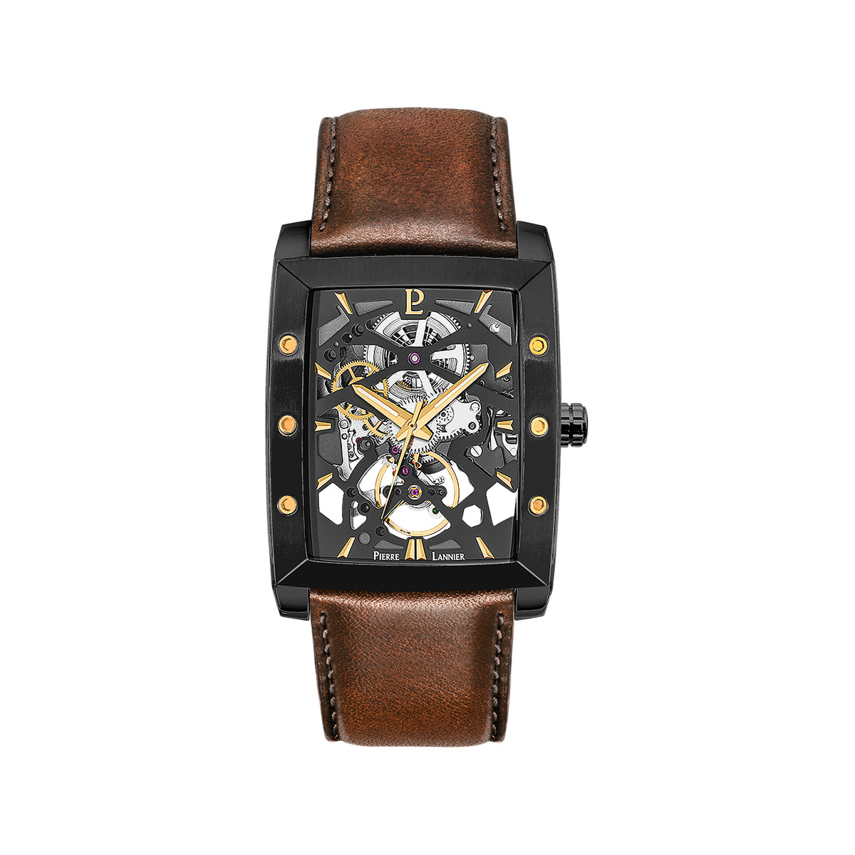 Montre PIERRE LANNIER hector homme automatique, bracelet cuir brun