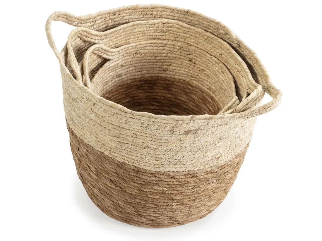 Set de 3 paniers Brais fibre naturelle, blanc/naturel