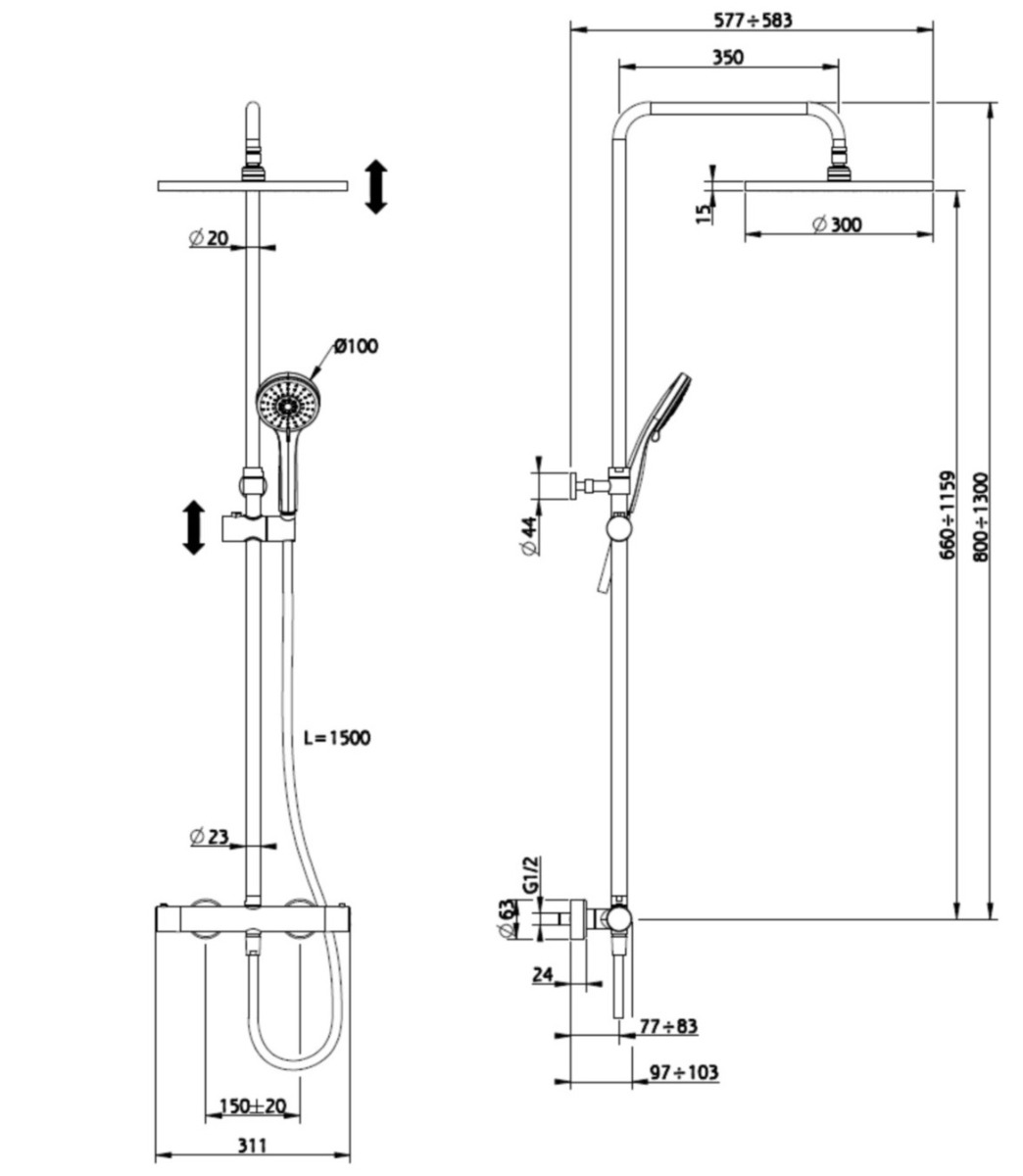 Salenzi Giro opbouw regendouche thermostatisch 30cm met 3 standen handdouche mat zwart