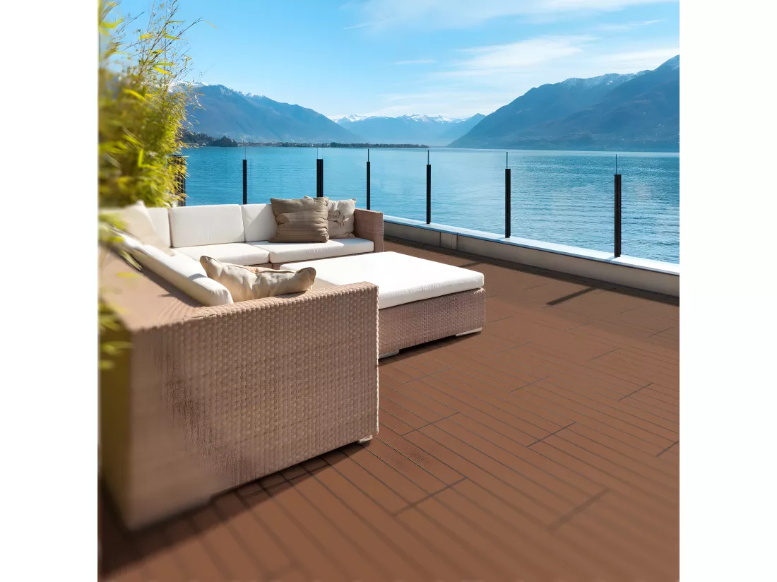 WPC carreaux de sol 60x30cm 2m² aspect de bois jardin piscine patio marron clair