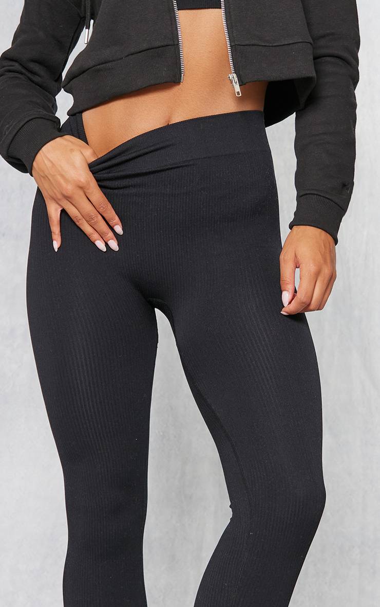 Noir Legging Côtelé Sculptant À Détails Contour