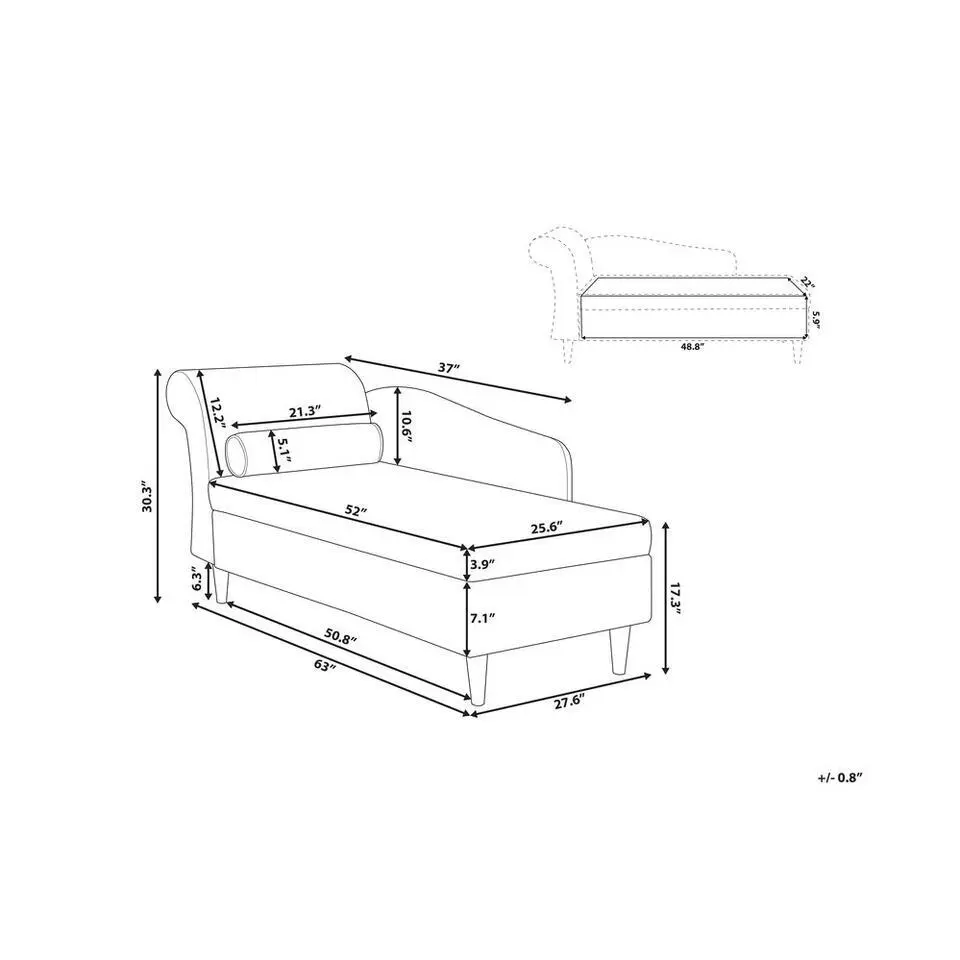 LUIRO - Chaise longue - Blauw - Linkerzijde - Fluweel
