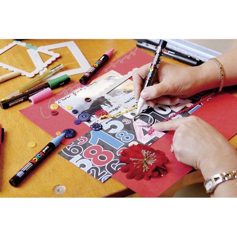 Marqueur Posca PC8K couleurs assorties pointe biseautée 8 mm - Etui de 8