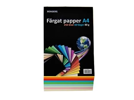 Farvet Papir A4 80g ass. farver - (250 ark)