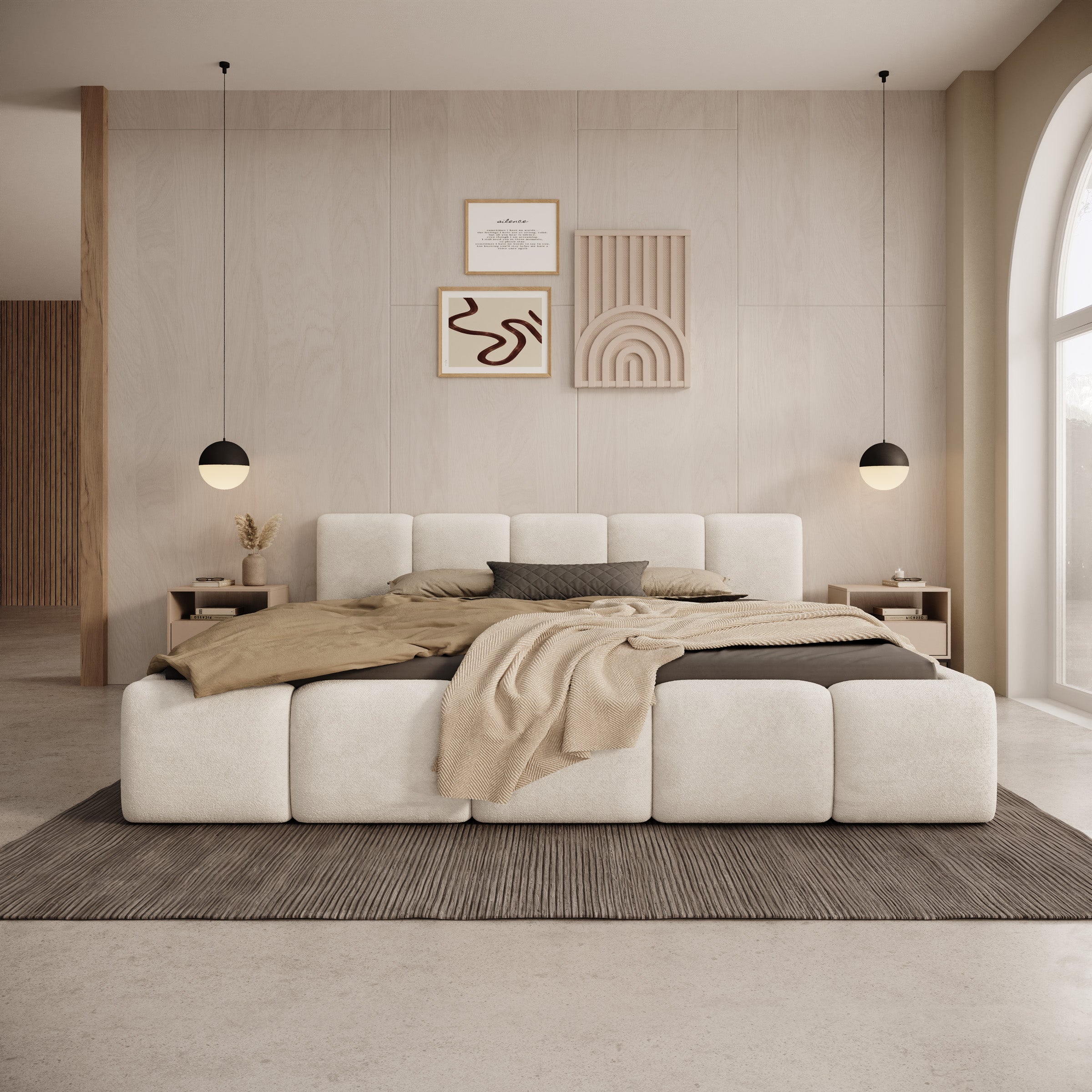 Karisma - Tweepersoonsbed met opbergruimte - Teddystof beige - 180x200 cm