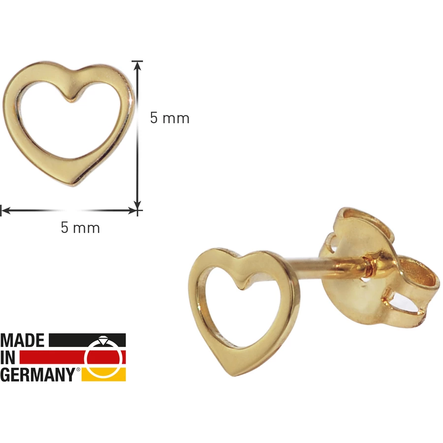 trendor Kinder-Ohrringe für Mädchen Gold 333 Offenes Herz gold