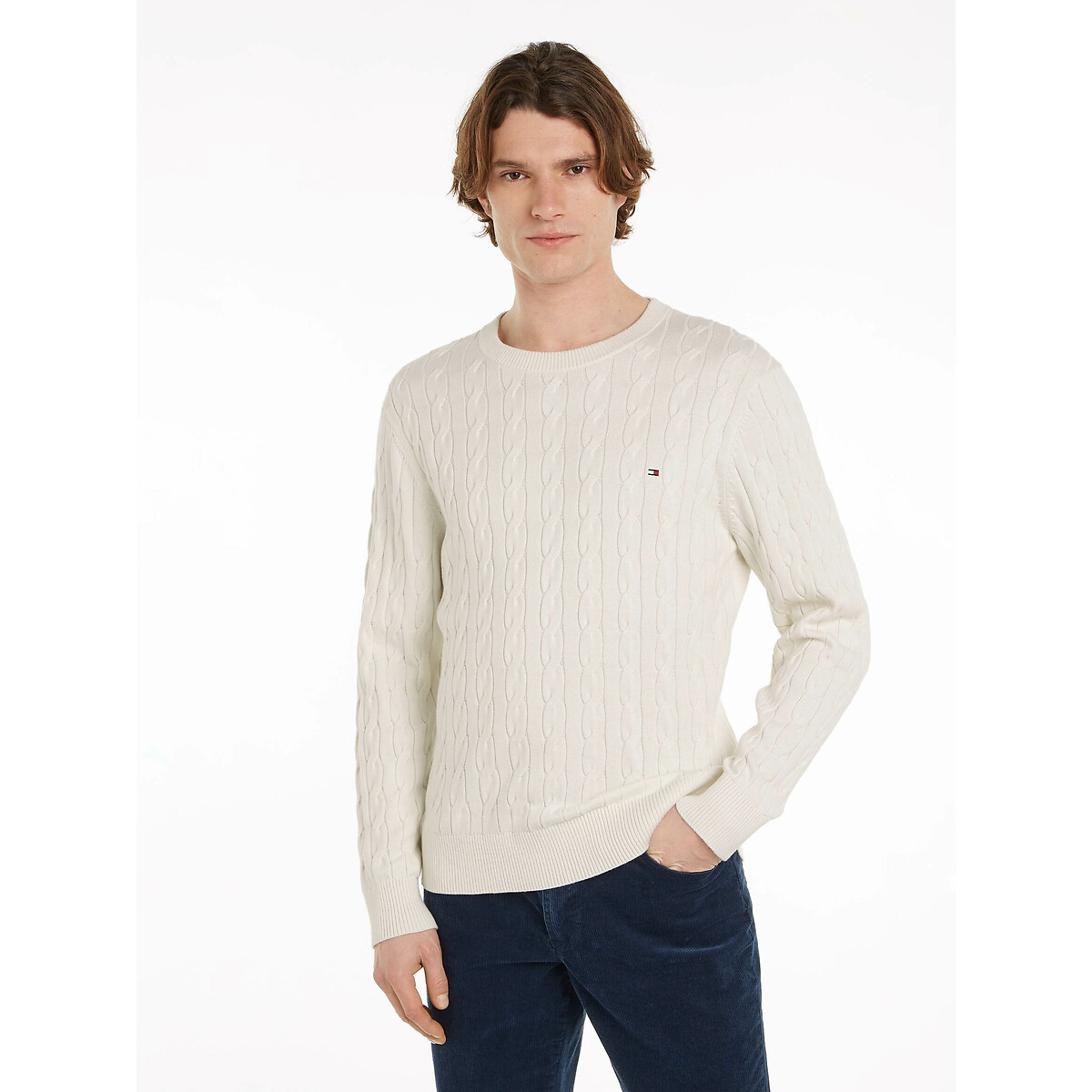 TOMMY HILFIGER<br>Suéter com gola redonda em malha texturizada