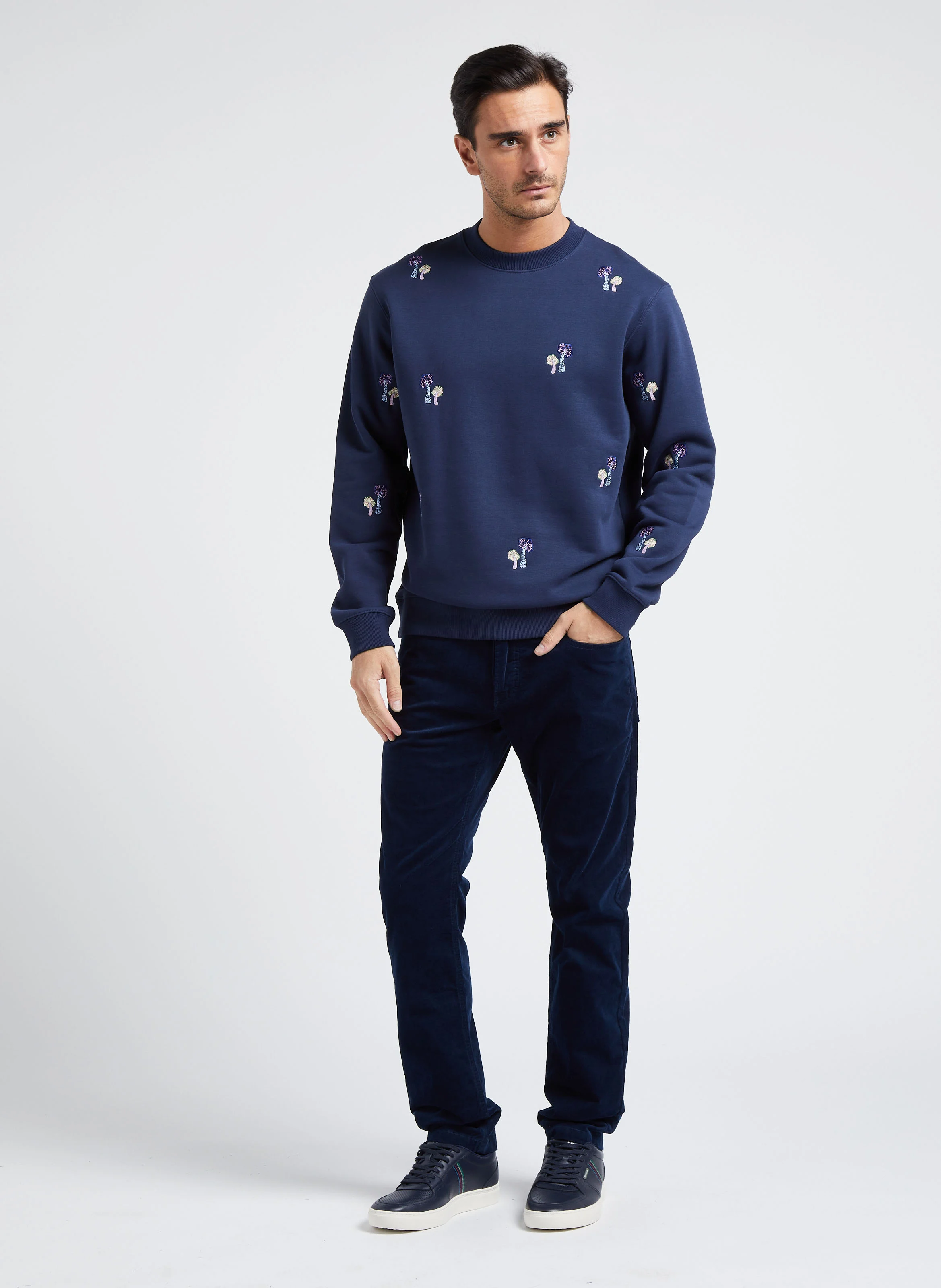 Pantalon slim-fit en velours de coton côtelé| Bleu