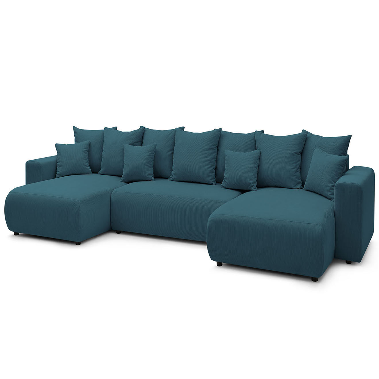 Bobochic Canapé d'angle panoramique convertible coffre Envy bleu foncé - 153/97/153x386x95 cm