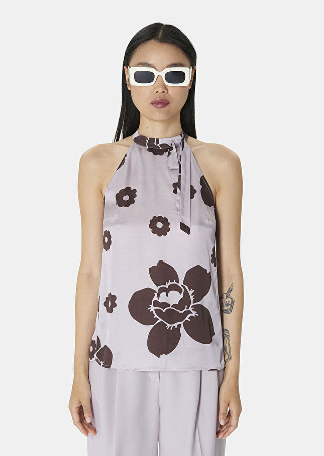 Top Tierriviolet imprimé fleuri en satin
