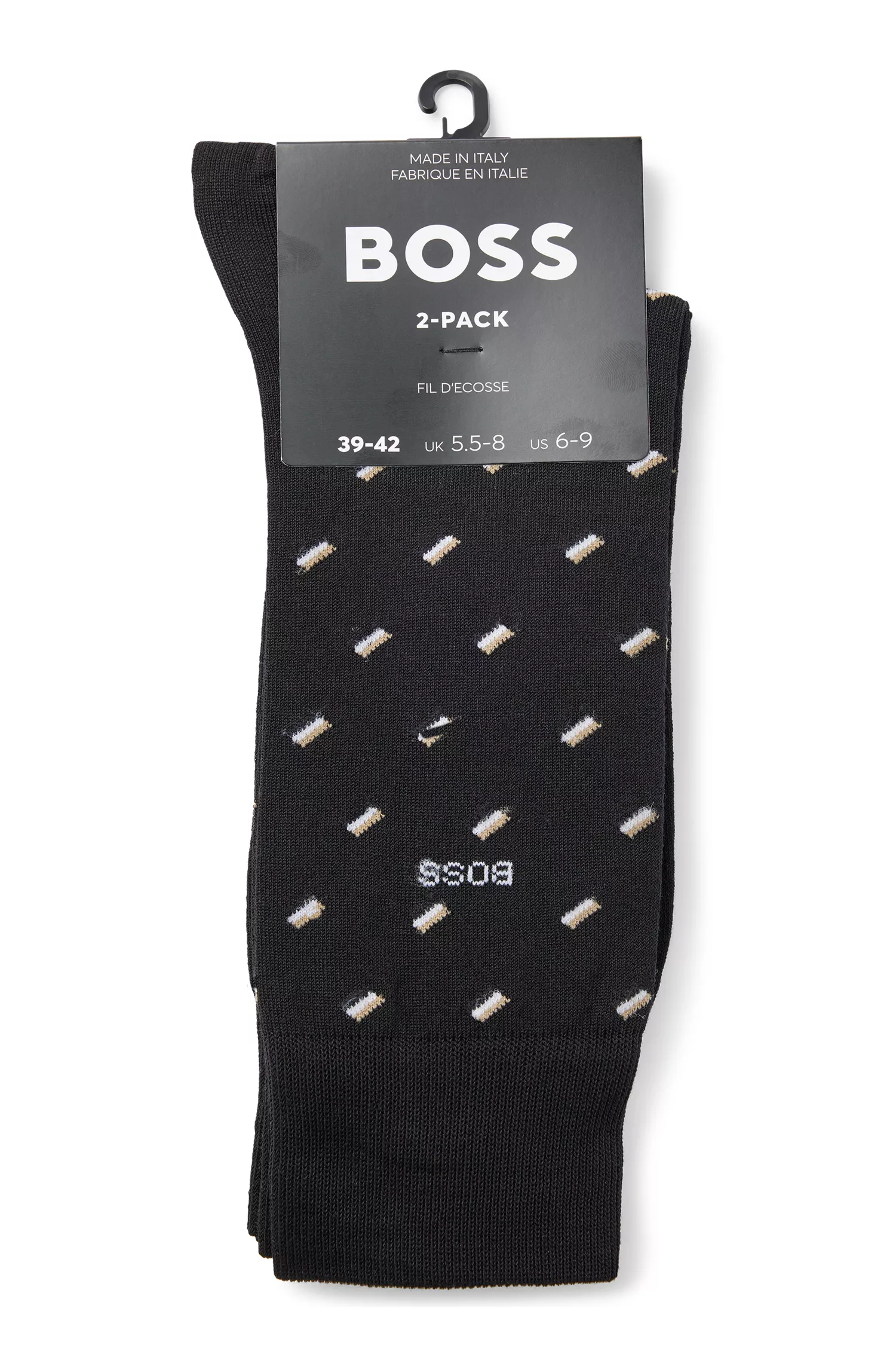 BOSS Black - Pacote com dois pares de meias de comprimento normal em mistura de algodão mercerizado.