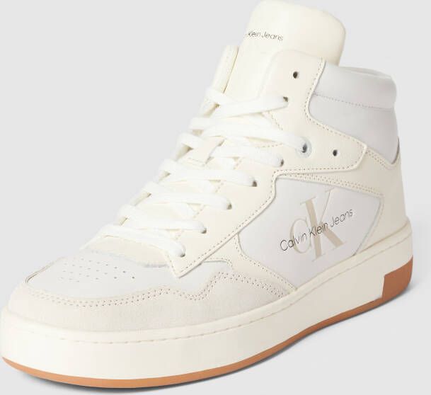 Calvin Klein Basket Cupsole Mid Mono Hoge sneakers Leren Sneaker Dames Wit