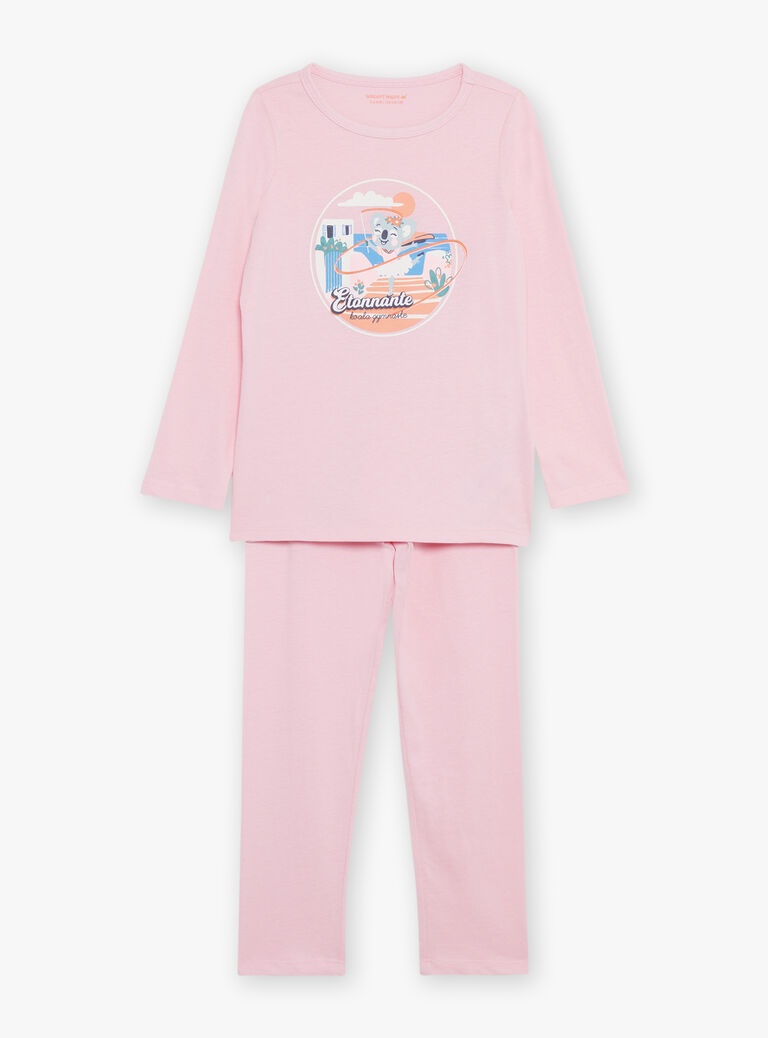 Pyjama deux pièces rose pâle en coton avec cape tête de koala