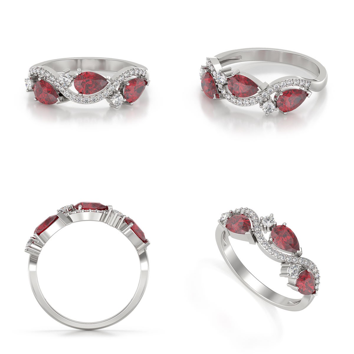 Bague Rubis et diamants sur Argent 925 2.51grs