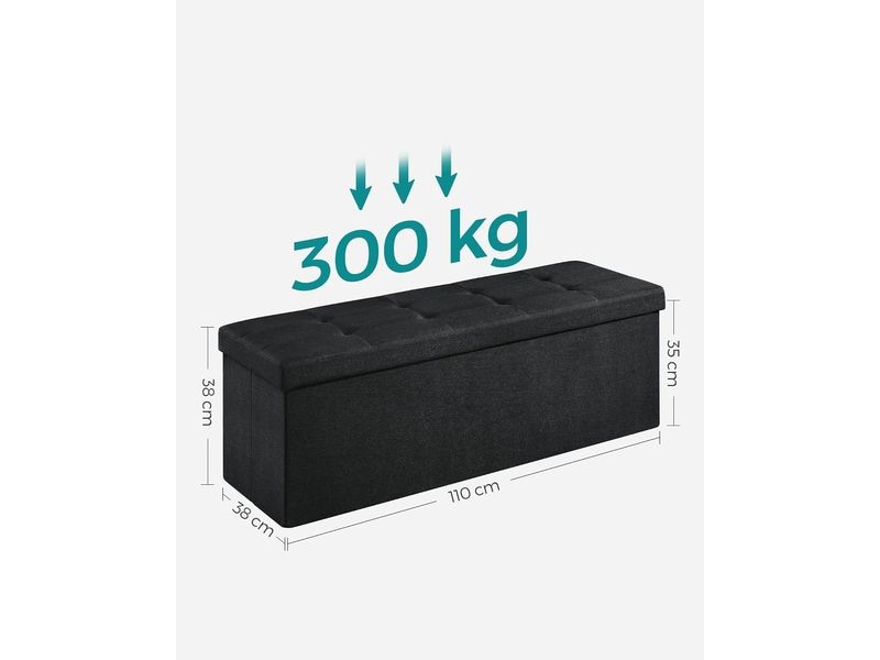 Songmics Sitztruhe Ottomane 110 x 38 cm, Schwarz Sitzbank mit Stauraum