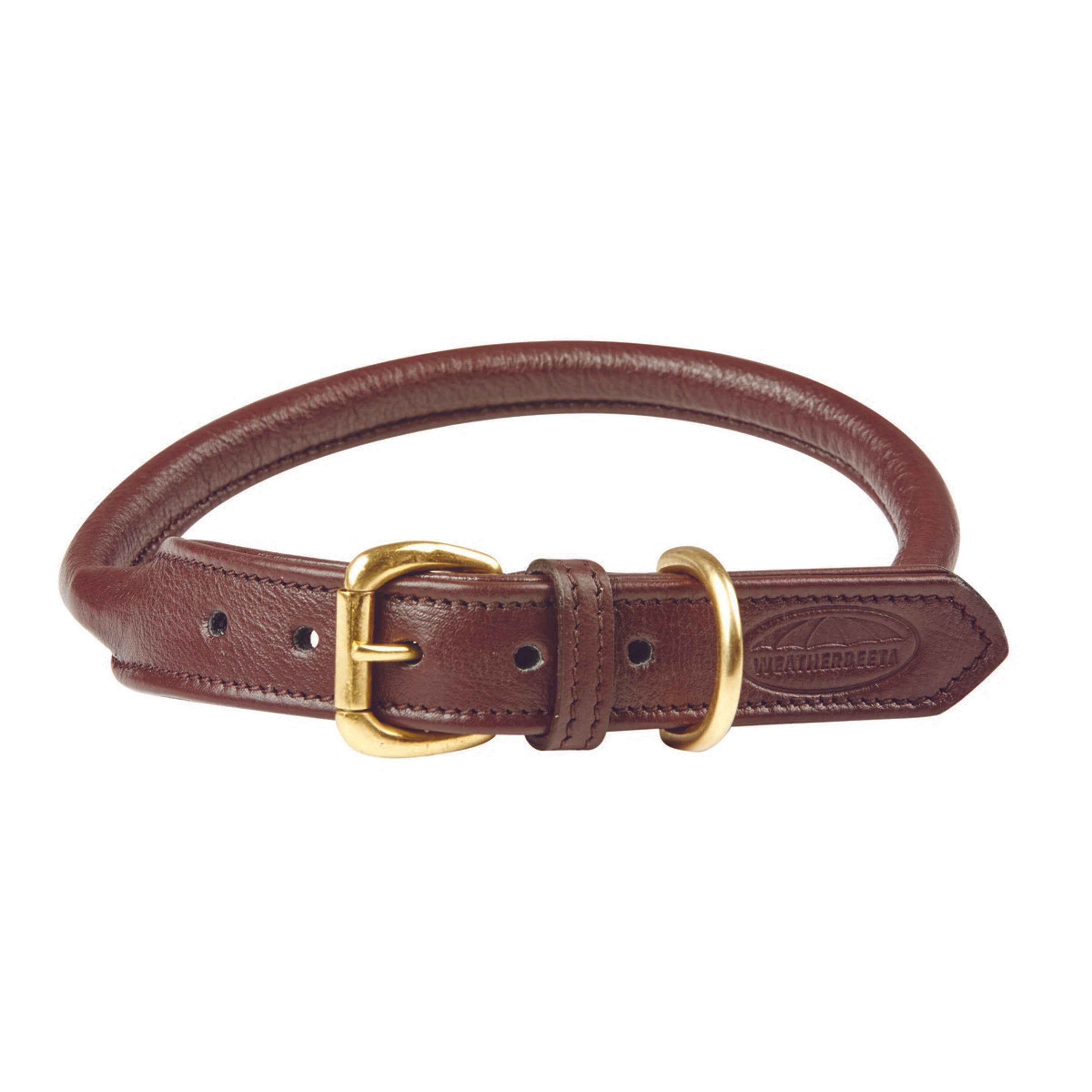 WeatherBeeta Dog Collar Rolled Leather Brown