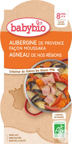 Babybio Aubergine De Provence Façon Moussaka Agneau De Nos Régions Bébés 8+ Mois Bols 2x200g