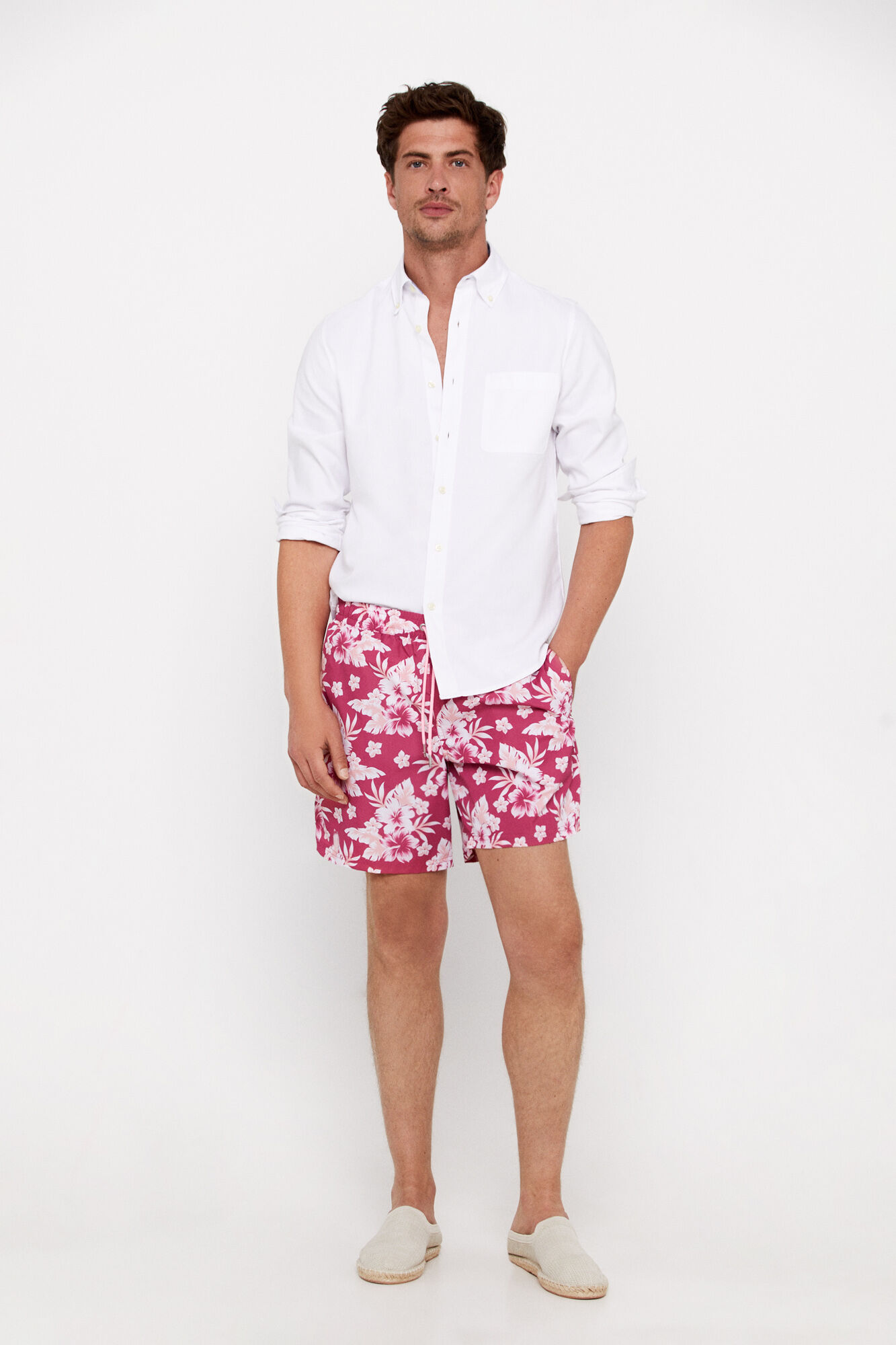 Maiô com estampa floral tropical - Fúcsia