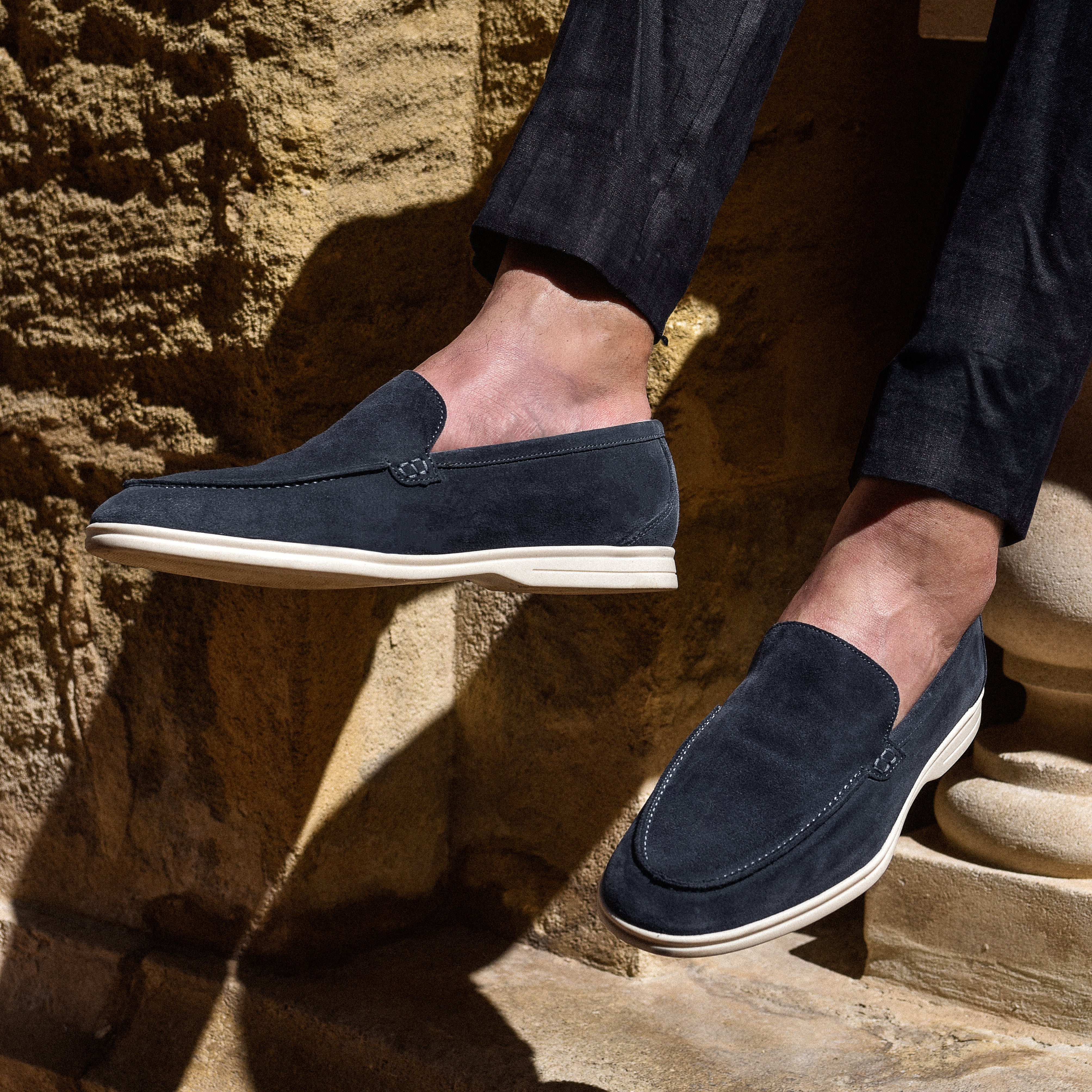 Momy-Mocassin en veau velours bleu